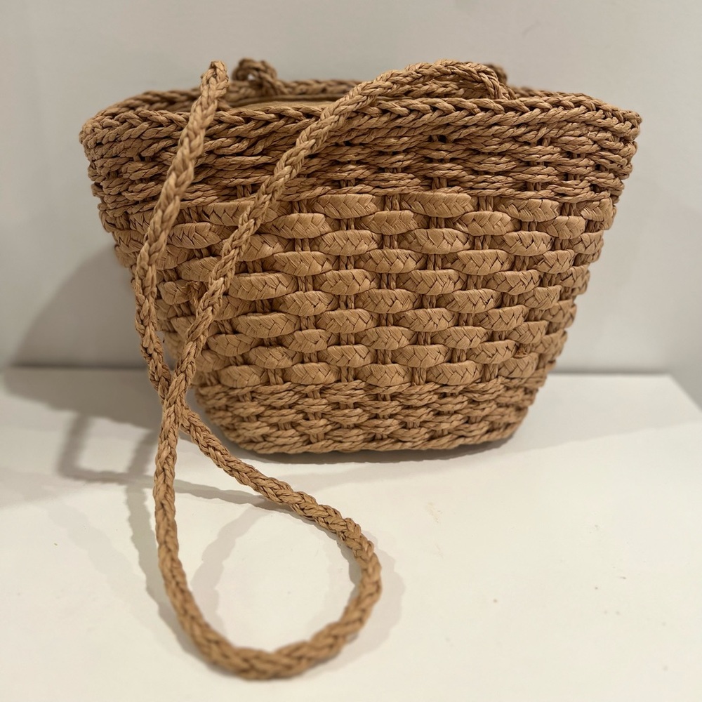 Rattan Bag with Long Handle and White Bag Liner